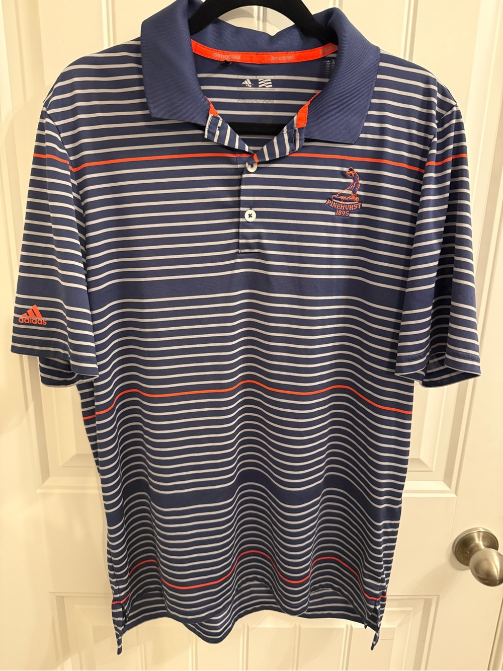 Adidas Climacool Pinehurst 1895 Striped Golf Polo Shirt Men’s Large Blue Orange